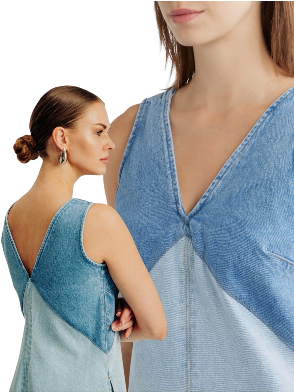Torn by Ronny Kobo Azura Two-Tone Denim Midi Dress NWT - Picture 5 of 16